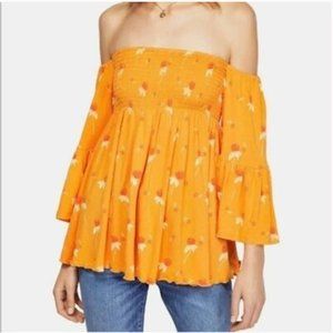 Free People NWT Lana Off The Shoulder Tunic Top Womens Orange Floral Sz S